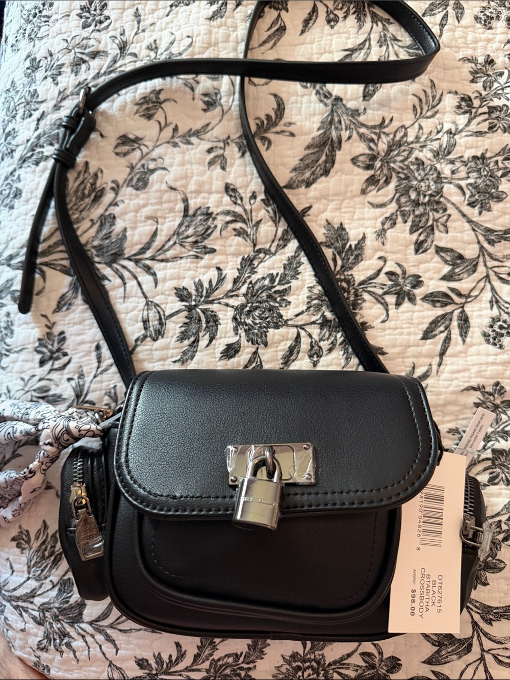 Steve Madden Black Crossbody Bag with Silver Padlock